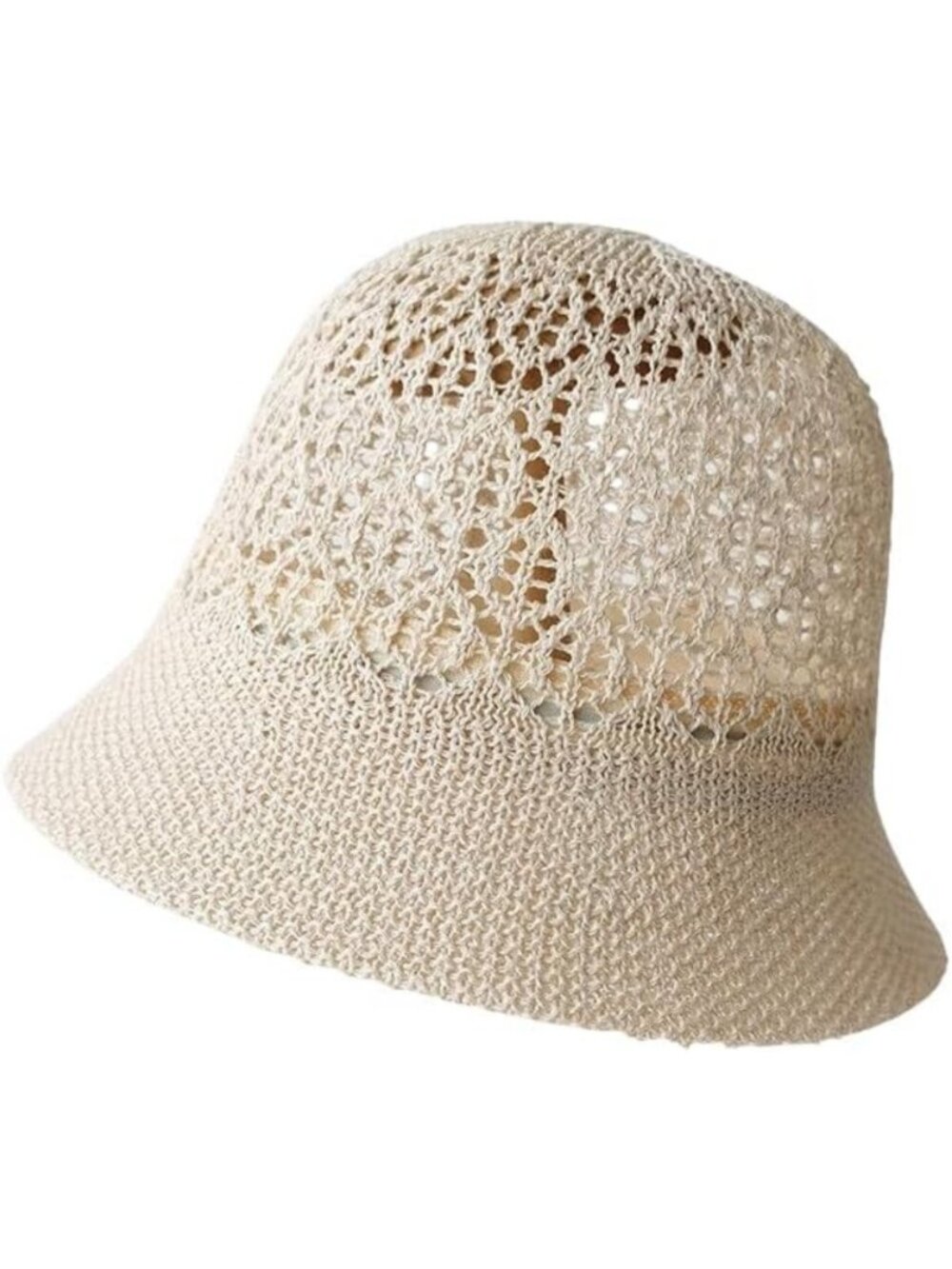 Stylish Women's Straw Crochet Beach Bucket Hat - Floppy Sun Protection, Hollow